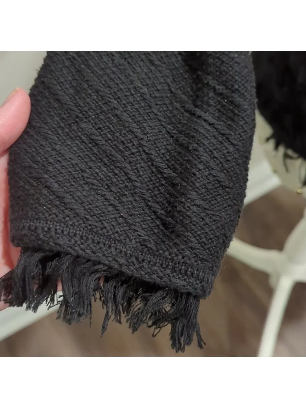 T Tahari Black Fringe Knit Sweater Cardigan